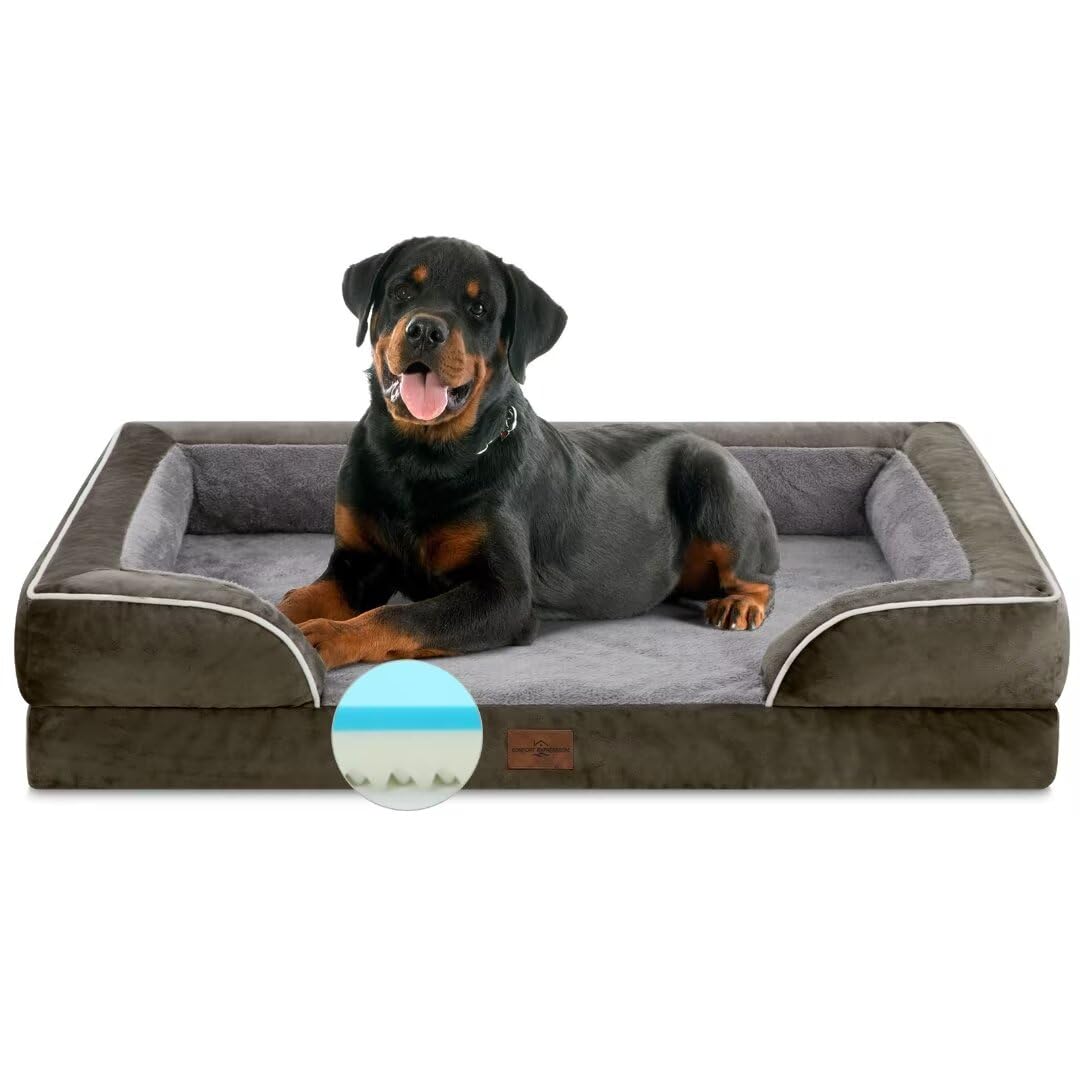 Comfort Expression Cooling Dog Bed For Extra Large Dogs, Jumbo Dog Bed, Orthopedic Memory Foam Dog Bed, Jumbo Breed Dog Bed, Waterproof Dog Bed With Bolster & Removable Cover(Jumbo,Olive Green)