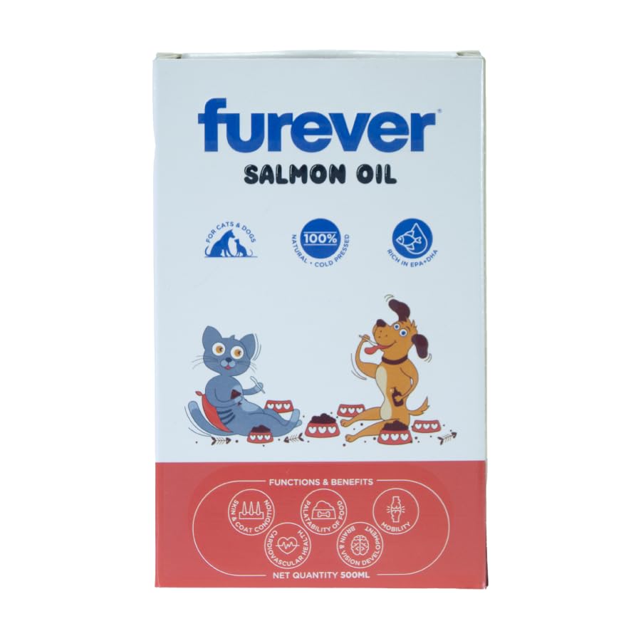 Furever Salmon Oil 500 Ml For Dogs And Cats - Natural, Cold Pressed Omega 3 & 6 Supplement For Strong Hair, Lustrous Coat, Impro
