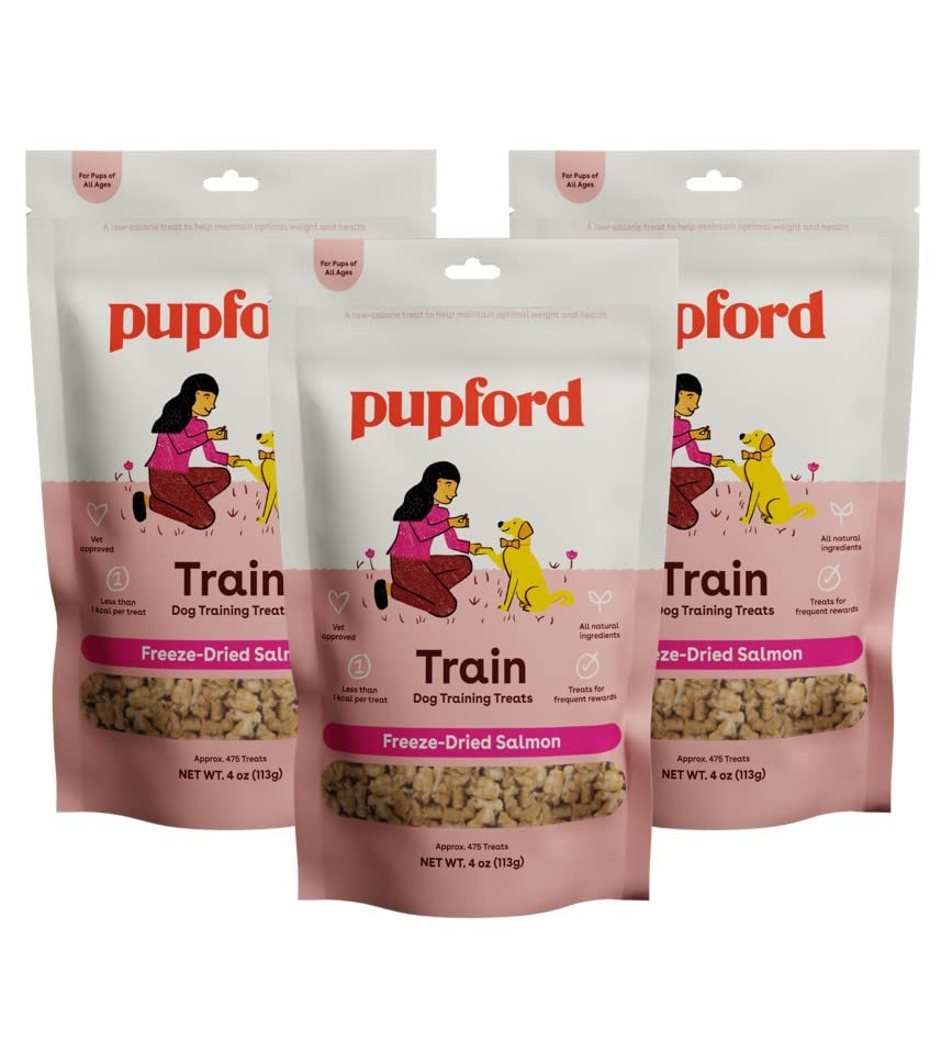Pupford Freeze Dried Training Treats for Dogs & Puppies, 1400+ Two Ingredient Bites (Salmon, 4 oz, 3 Pack)