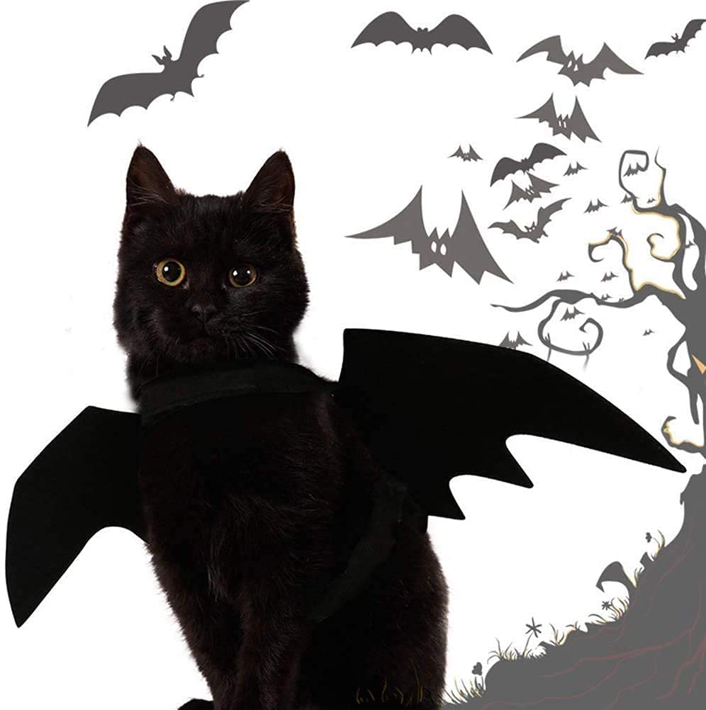 Ismarten Bat Wings Costume, Small, Black Felt, For Dogs & Cats, Halloween Pet Apparel