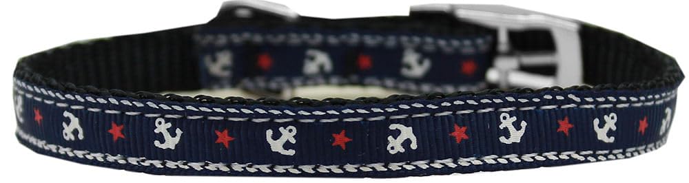 Mirage Pet Products Anchors Nylon Dog Collar with Classic Buckle 3/8" Blue, Size 16