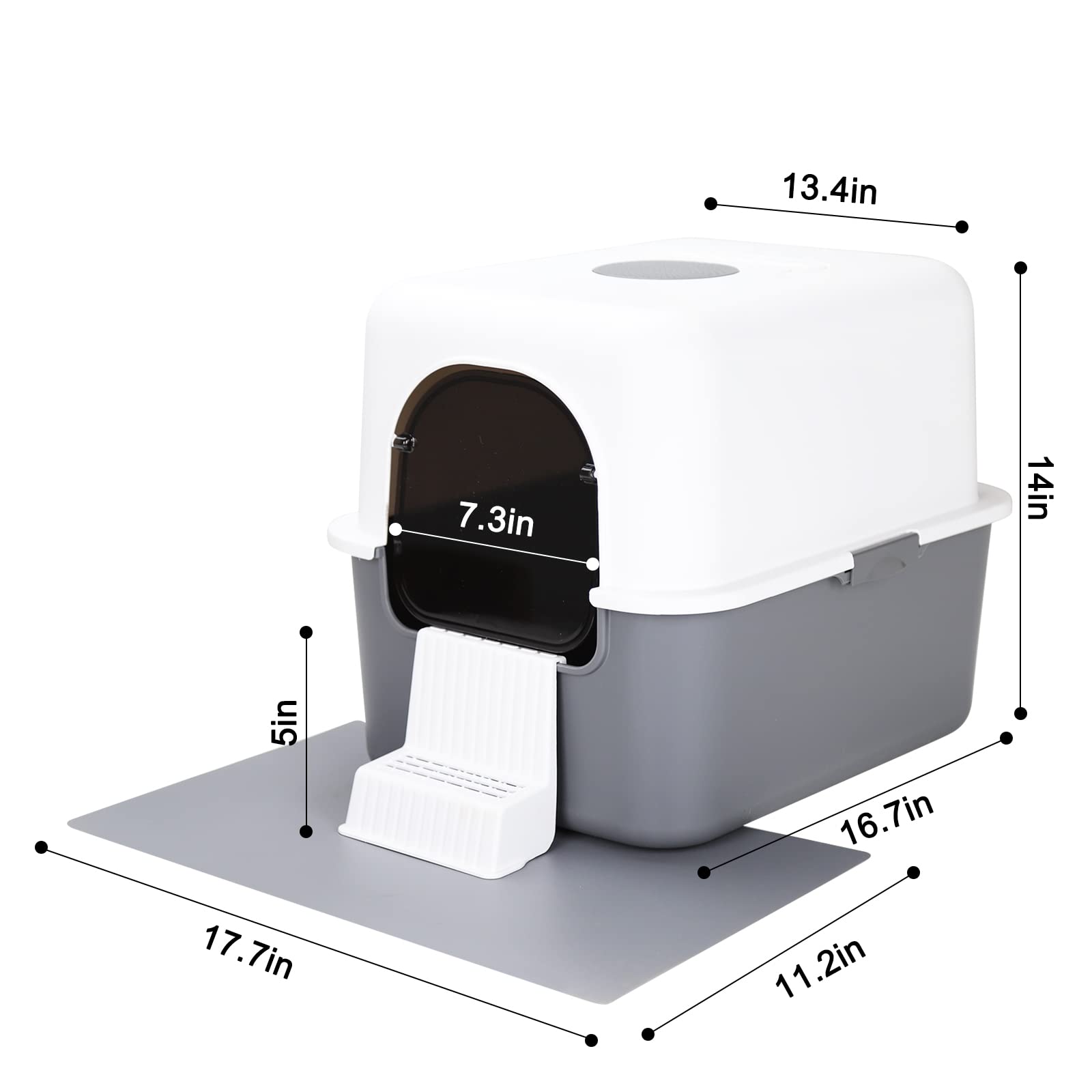 Sfozstra Cat Litter Box, Fully Enclosed, Leak-Proof, Small, Grey with Pedal, Easy to Clean (Model QA)