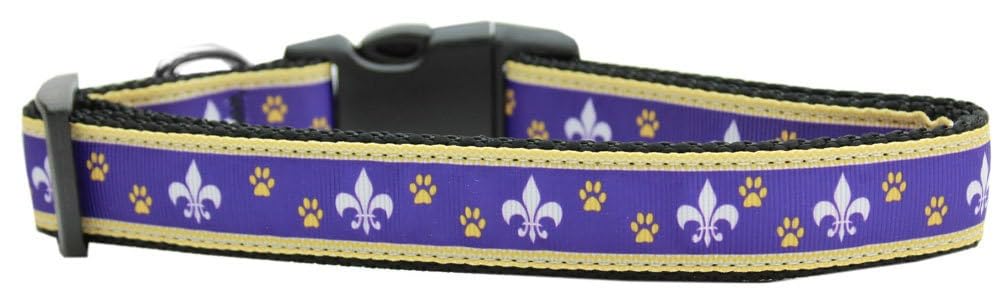 Pet Dog and Cat Nylon Collar or Leash, "Purple & Yellow Fleur De Lis" LG Collar