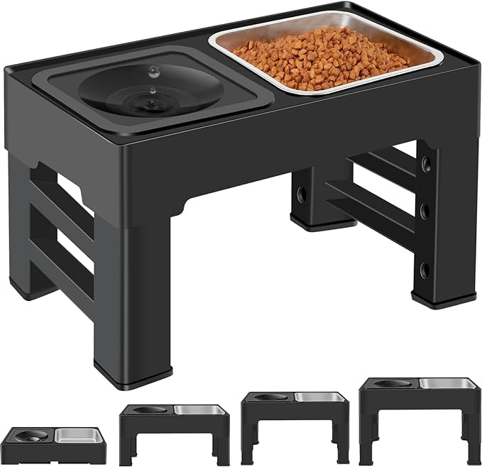 Petangel Elevated 2In1 Dog Bowls, 4 Adjustable Heights Spill Proof Dog Water Bowl And Stainless Steel Dog Food Bowl, Dog Bowl 