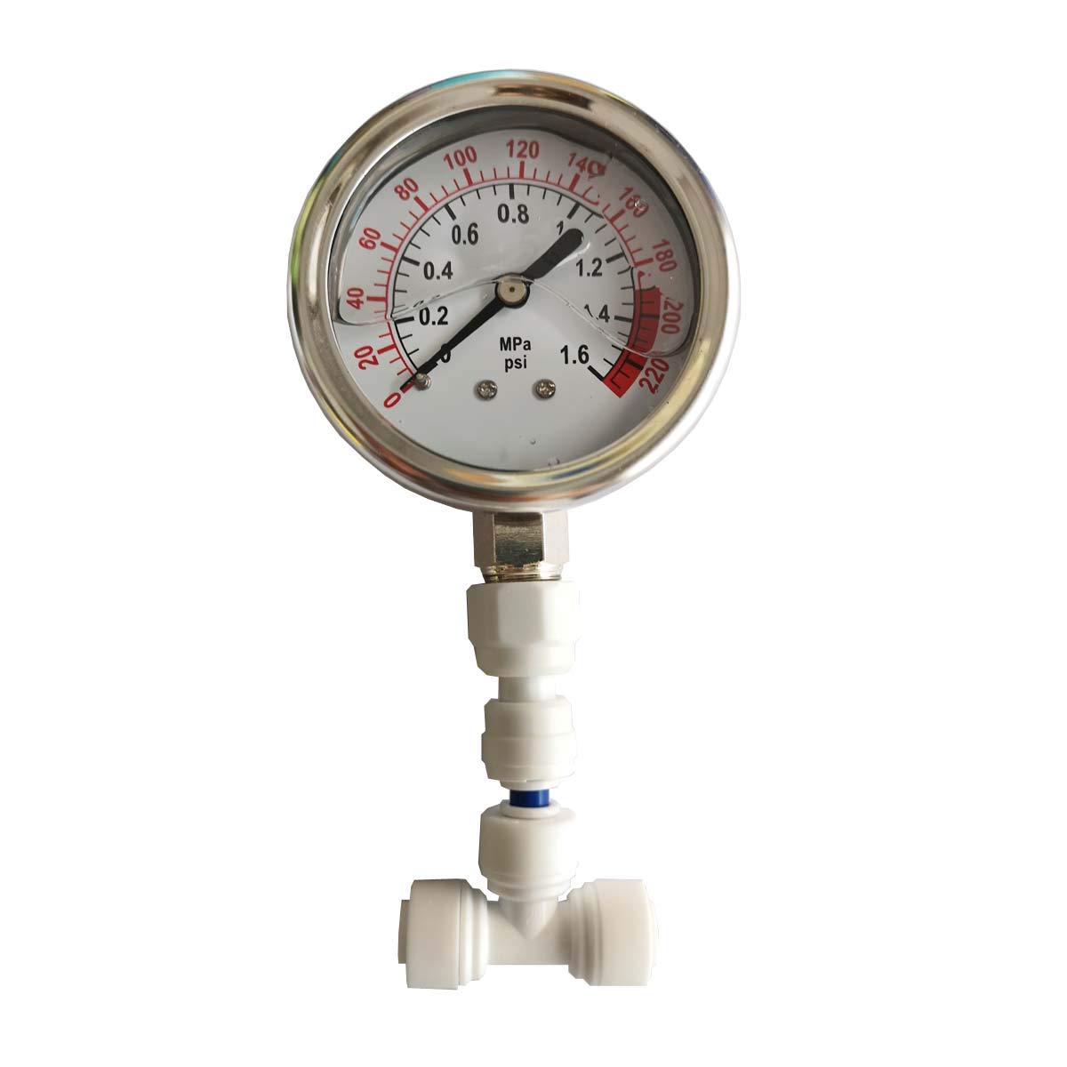 Malida Stainless Water Pressure Test Gauge, Water Pressure Detector For Aquarium Meter 0-1.6Mpa 0-220Psi Reverse Osmosis System Pump With 1/4.