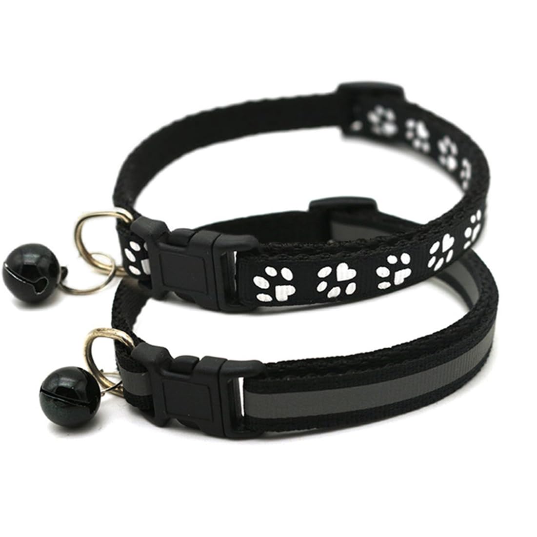 Black Xs Dog Collar With Bell, 2-Pack Dog&Cat Collars Reflective Puppy Collar Nylon Adjustable Buckle For Xxs Xsmall Boy Pets Ma