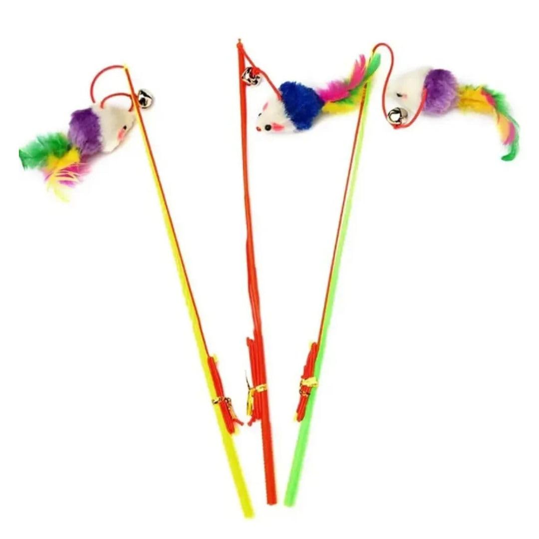 Pet Fun Interactive Cat Teasing Stick | Engaging Feather Wand Toy Set For Kitten & Cats, Activity Cat Teaser Mouse Chase Wand Pl