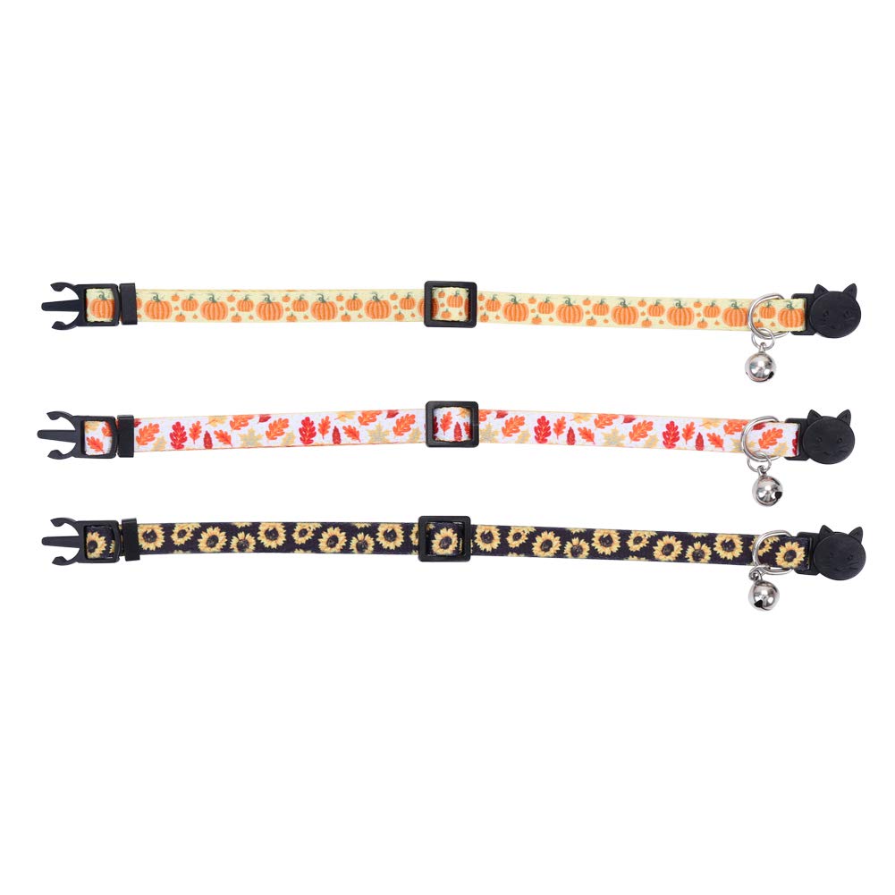 Lamphyface 3 Pack/Set Thanksgiving Day Cat Collar Breakaway Bell Fall Autumn For Kitty Adjustable Safety