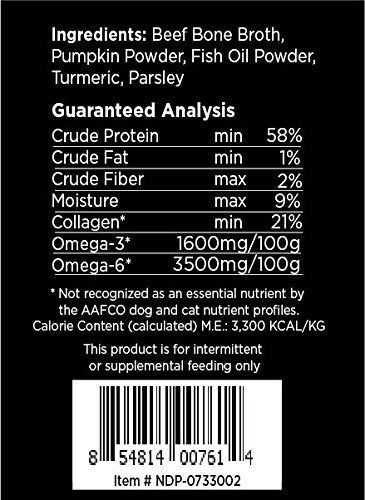 Natures Diet Pet Bone Broth Protein Powder with Pumpkin, Fish Oil and Turmeric (Beef, 16 oz = 159 Servings)