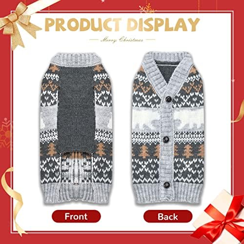 Hrttsy Christmas Dog Sweater Soft Warm Fall Winter V-Neck Pullover Dog Clothes Cute Polar Bear Xmas Tree Pet Costume Sleeveless