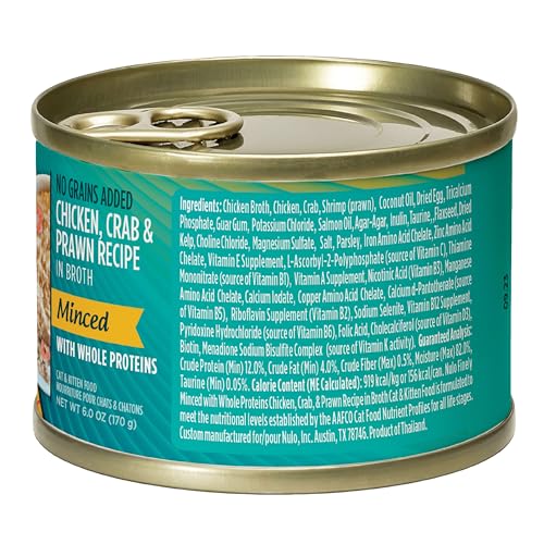Nulo Minced with Whole Proteins Wet Canned Cat Food, Chicken, Crab, and Prawn in Broth, 6.0 Ounce, 8 Cans