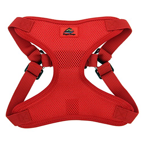 Doggie Design Soft Lightweight Wrap And Snap Choke Free Dog Harness - Flame Red (L)