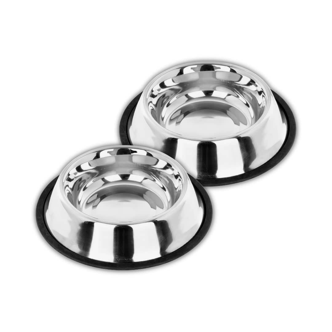 Madhabi Stainless Steel Dog Bowls Set  Heavy Duty Pet Food And Water Feeding Dish With AntiSkid Rubber Base, RustResistant No