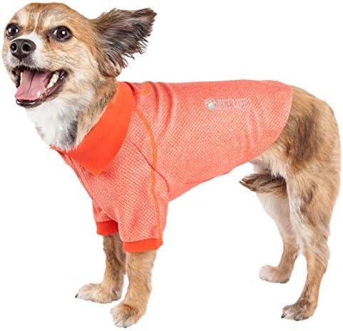 Pet Life  Active Furflexed Relaxstretch Wickproof Performance Dog Polo Tshirt, Orange  Small