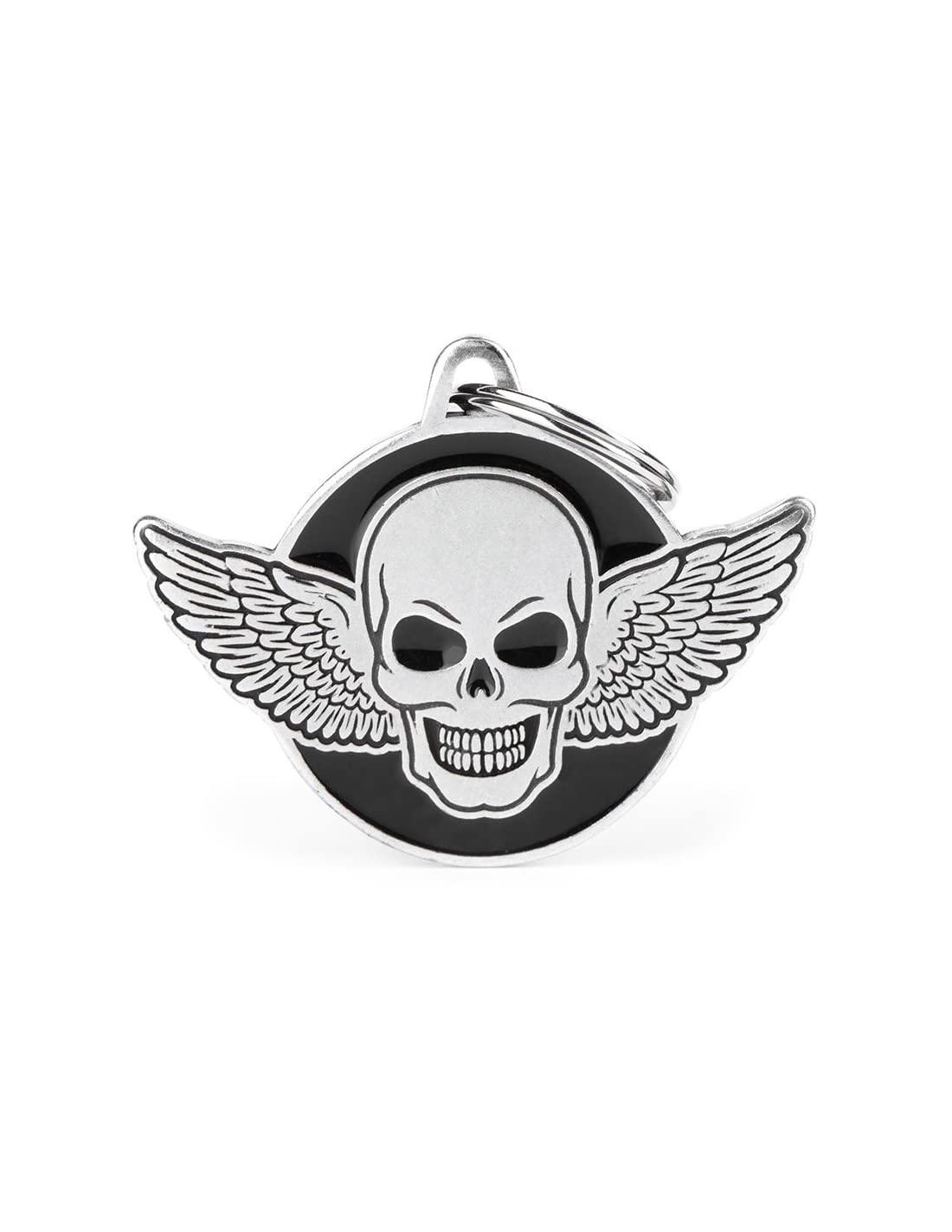 My Family Personalized Pet Id Tag Made In Italy, Skull And Wings, Free Engraving, Antique Silver, Bronx Collection