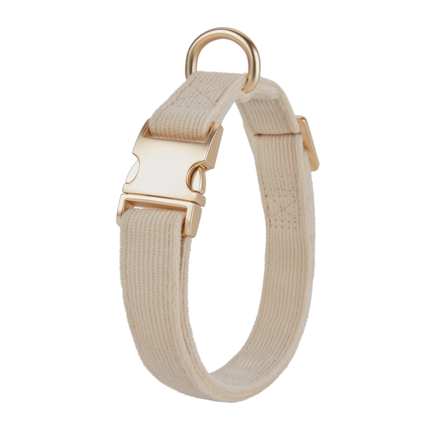 YUDOTE Soft Cotton Dog Collar with Metal Buckle Adjustable Heavy Duty Comfy Corduroy Collars for Small Medium Large Dogs,White,L