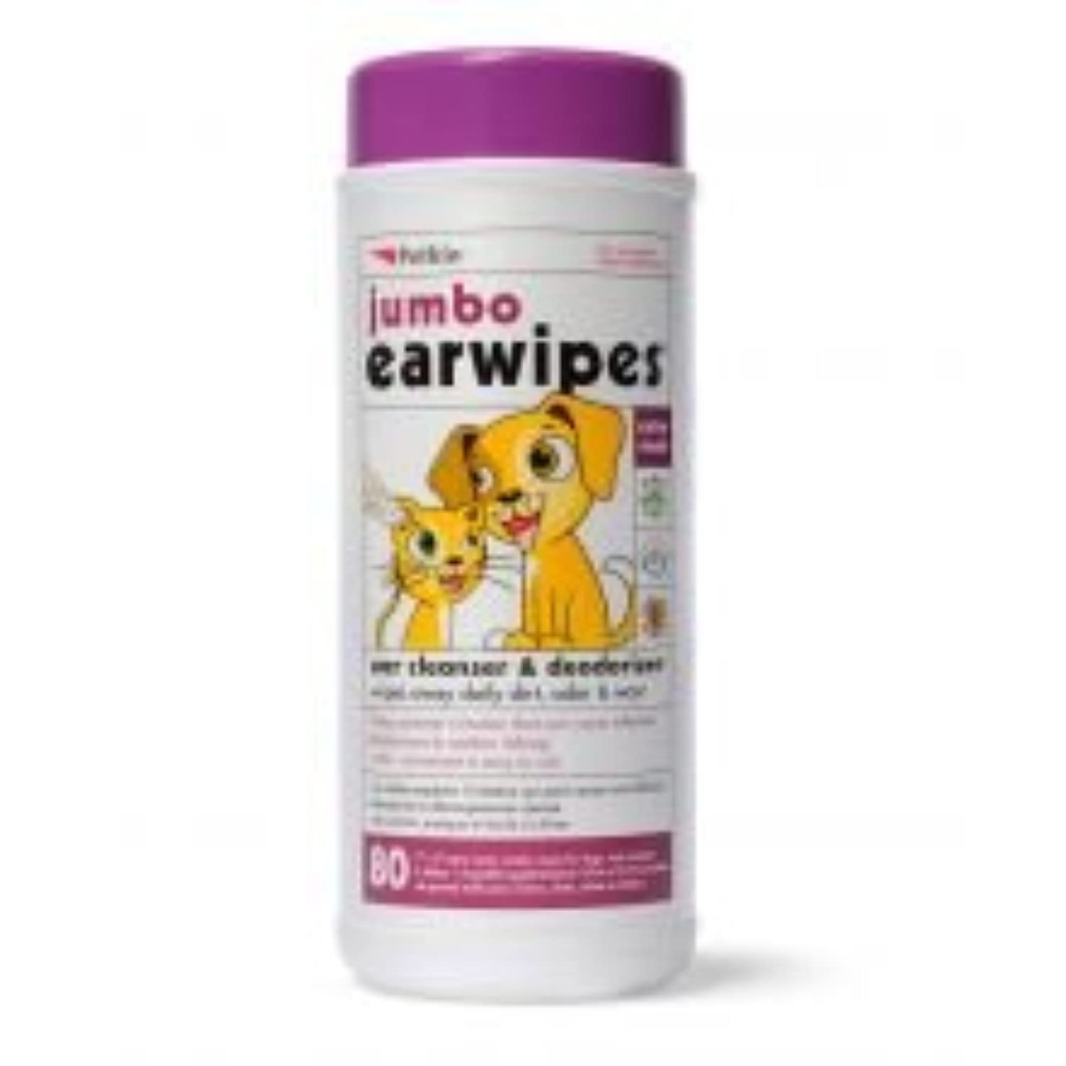 Petkin Jumbo Pet Ear Wipes, 80 Extra Moist Wipes - Soothing & Deodorizing Pet Ear Cleaner To Remove Dirt, Odor, & Wax - Safe, Co