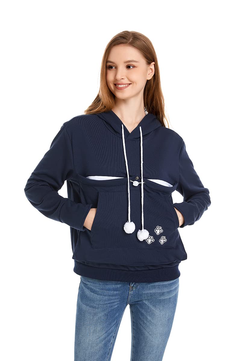 Linyuchen Cat Dog Pouch Hoodie Large Pet Pouch Sweatshirt Puppy Kitten Holder Carrier Pullover Shirt Unisex Hoodies Dark Blue
