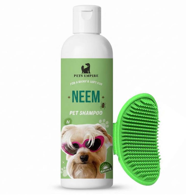 Pets Empire Neem Dog Shampoo 200Ml With Silicone Bath Massage Brush - Gentle Care Combo For Sensitive Skin (Pack Of 2)