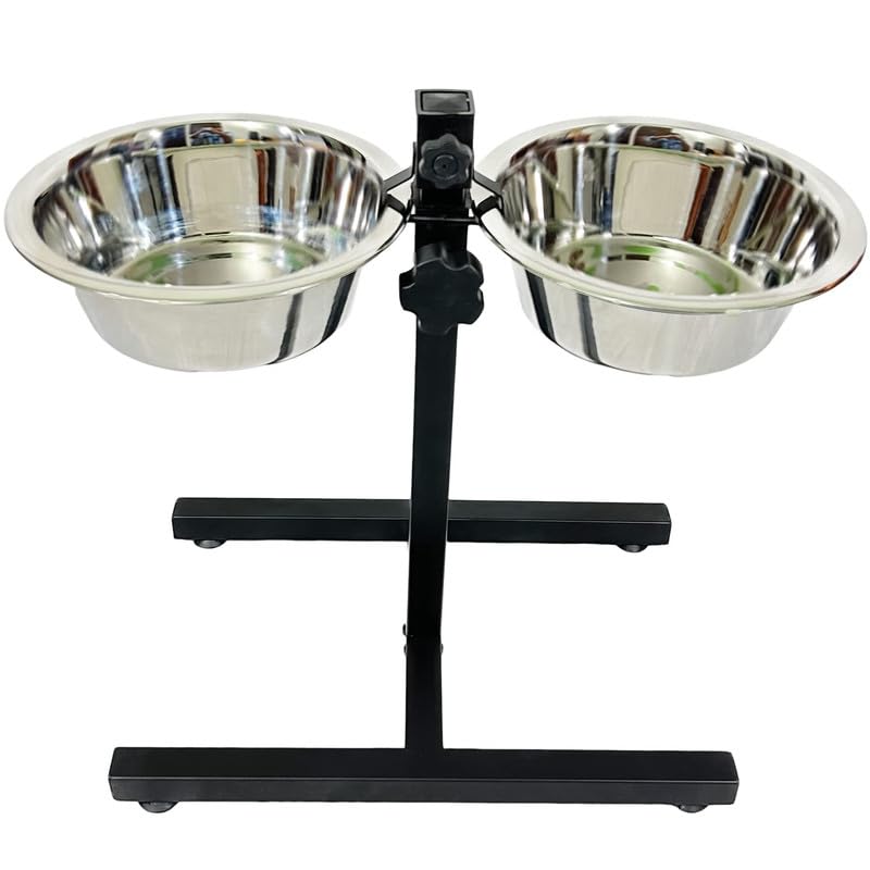 Dog Trust Adjustable Stainless Steel Double Diner Stand Bowls Food Feeding Bowls For Pet Dog (2000Mlx 2,Color May Vary)