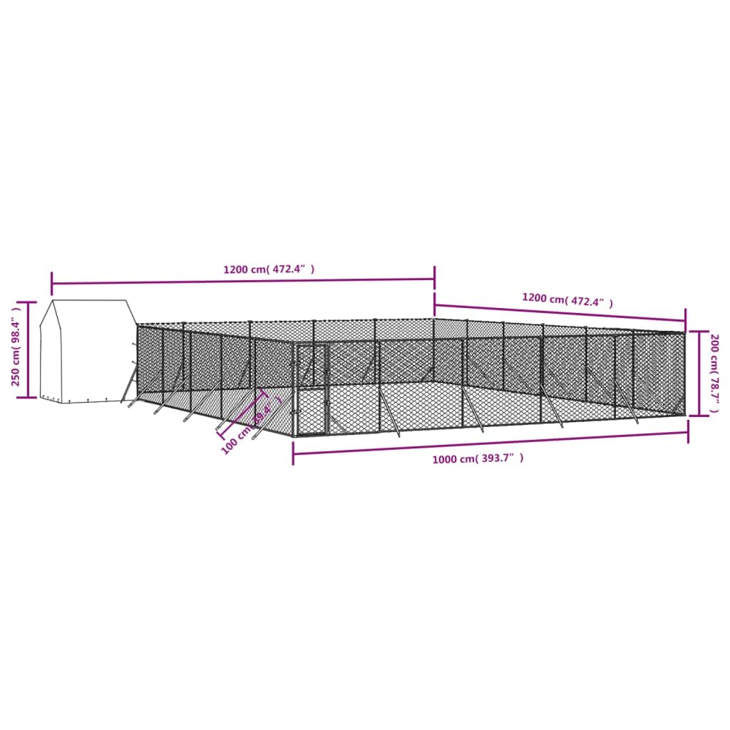 vidaXL Outdoor Dog Kennel with Roof Silver 12x12x2.5 m Galvanised Steel
