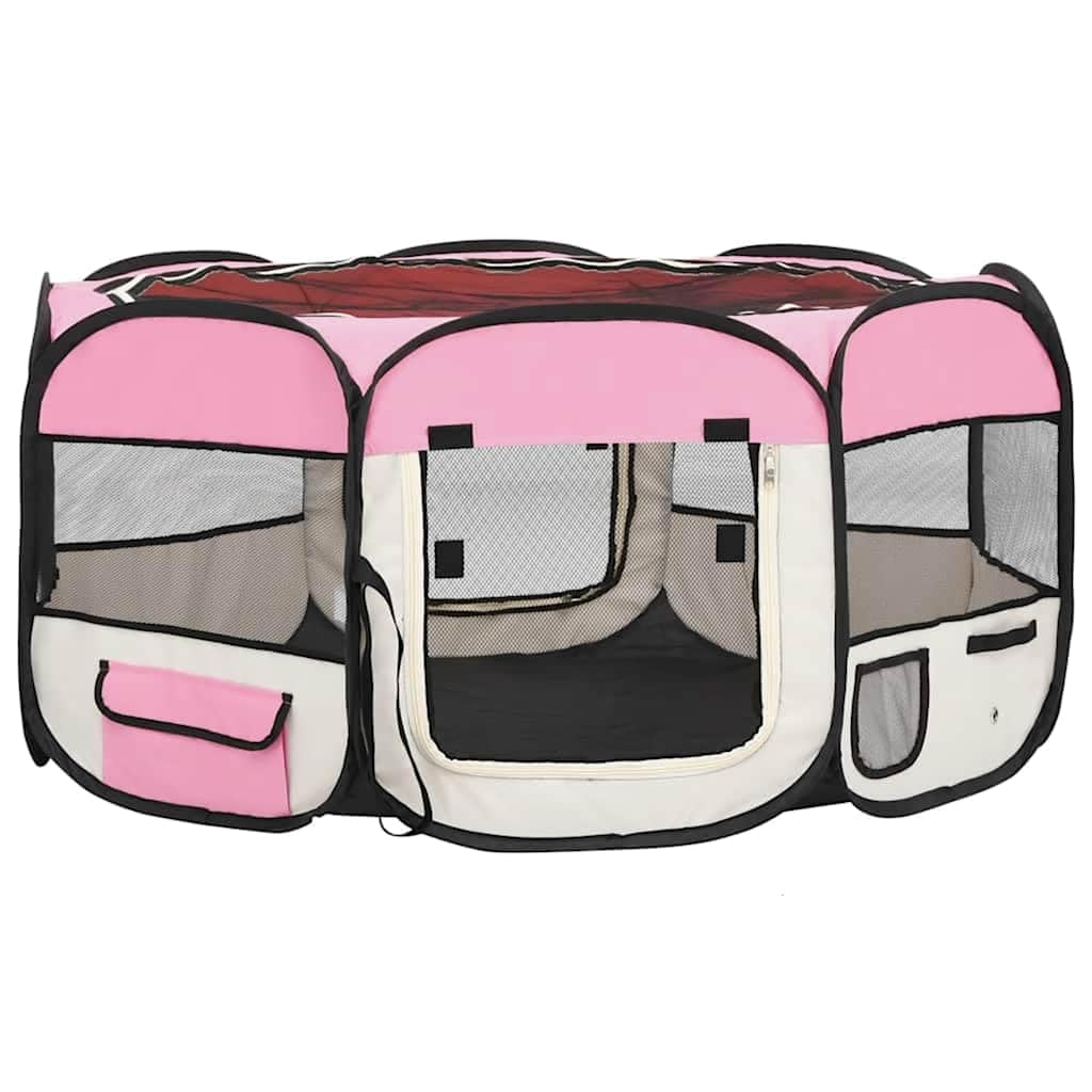 vidaXL Foldable Dog Playpen: Portable and Sturdy Design, Ideal for Travel and Home Use, with Storage Pockets and Zippered Mesh R