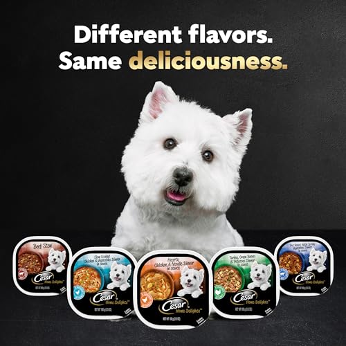 CESAR HOME DELIGHTS Adult Wet Dog Food & Classic Loaf in Sauce Variety Pack, 3.5 oz. Easy Peel Trays, Pack of 36