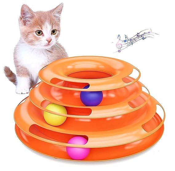 D&C Paws Cat Ball Towers Tracks Roller, Interactive Tower With 3 Level Of Tracks Stacked Cat Toy