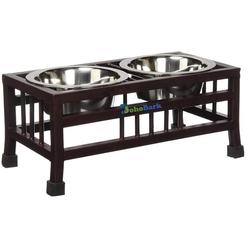 Bohobark Dog Cat Bowl Stand Square Elevated Shape Diner For Dogs And Cats Stainless Steel Food And Water Bowls With Iron Stand F
