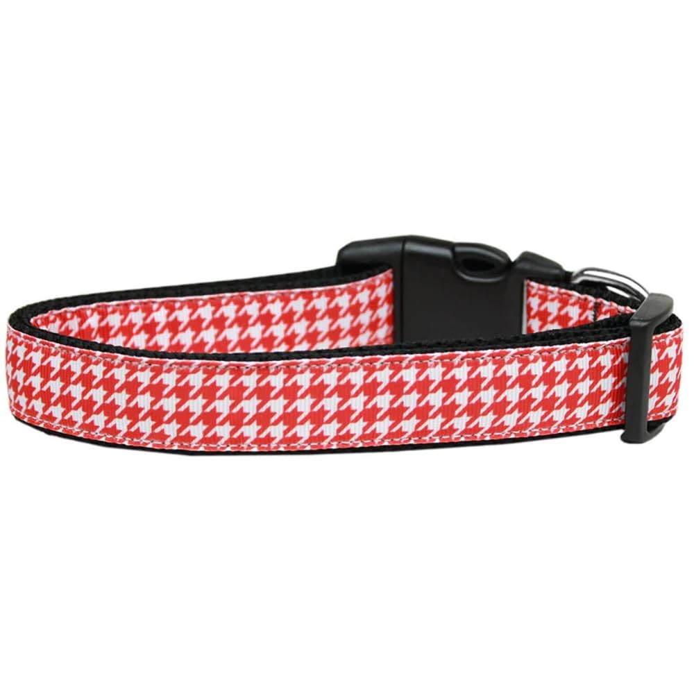 Pet Dog & Cat Nylon Collar or Leash, "Houndstooth Red" LG Collar