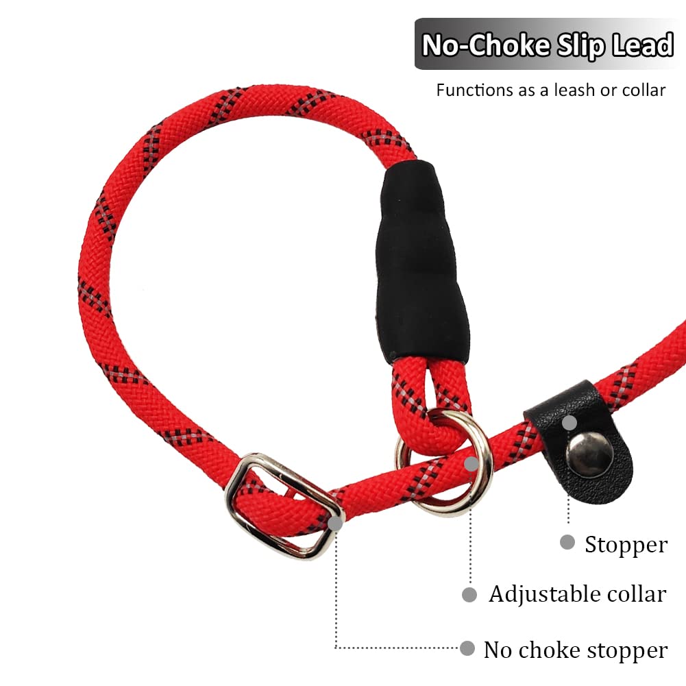Sepxufore Reflective Long Slip Lead Dog Leash Anti-Choking 12 Ft/20 Ft/30 Ft/50 Ft Rope Training Leash For Medium Dogs Small Puppy Pets (30Ft, Red)