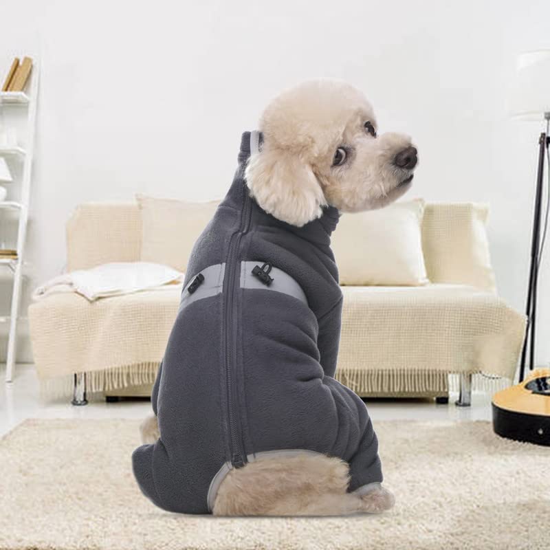 Polar Fleece Dog Pajamas Bodysuit - Small To Medium Dogs, Winter Jacket & Sweater Vest, Four-Legged Warm Clothes In Dark Grey