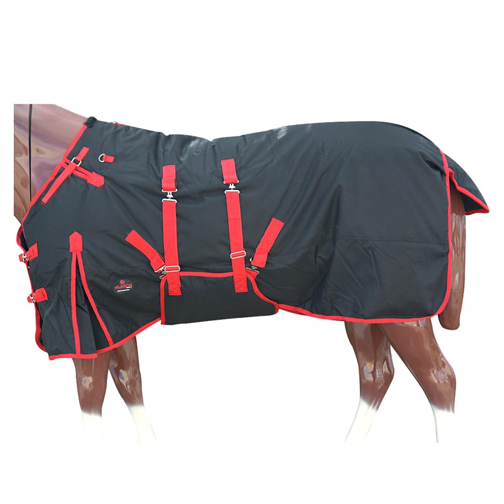 HILASON Black with Red Trims 68 Inch 1200D Winter Waterproof Poly Horse Turnout Blanket Belly Wrap