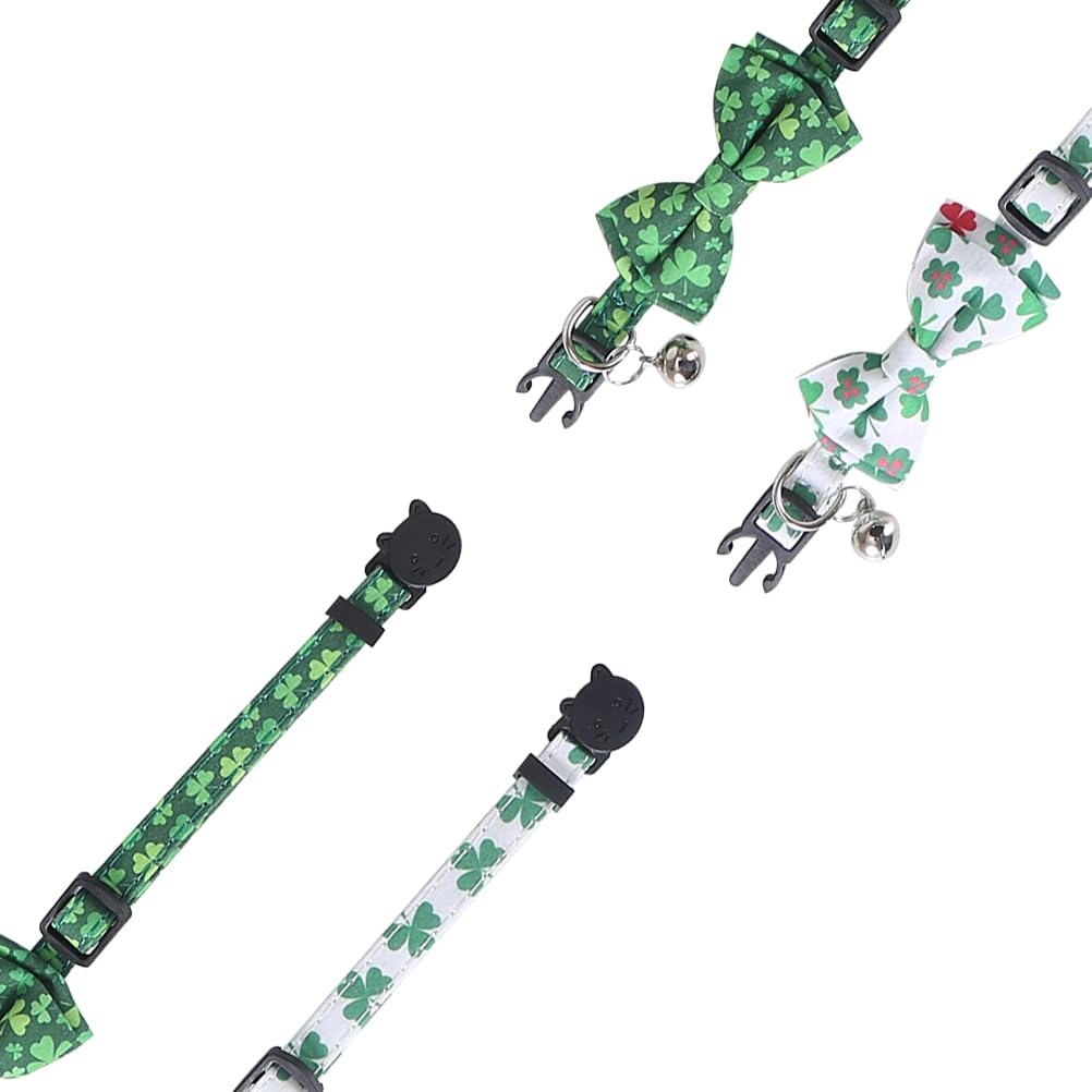 St.Patrick'S Day Cat Collar With Bow Tie And Bell Breakaway Adjustable Safety