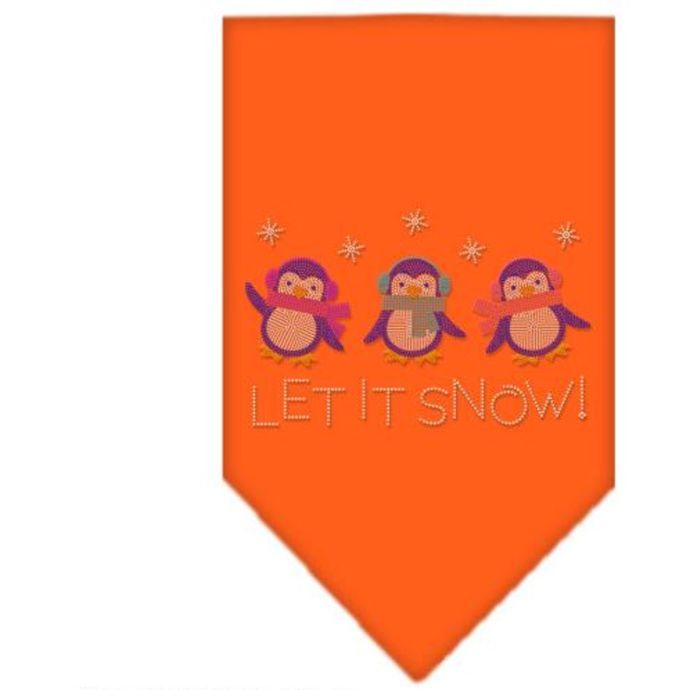 Christmas Pet and Dog Bandana Rhinestone, "Let It Snow Penguins" Orange Small