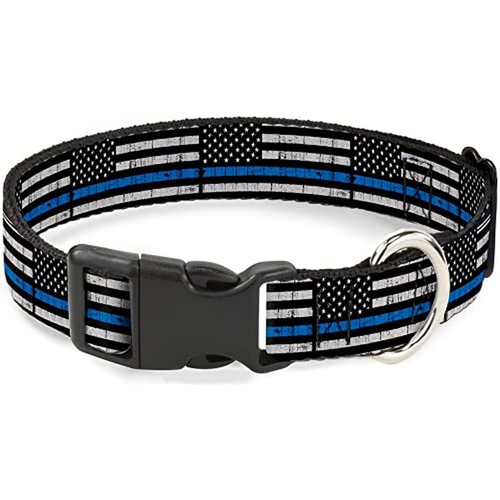 Buckle-Down Pc-W30170-Wl Ana Weathered Flag Black/Gray/Blue Plastic Clip Collar, Wide Large/18-32'