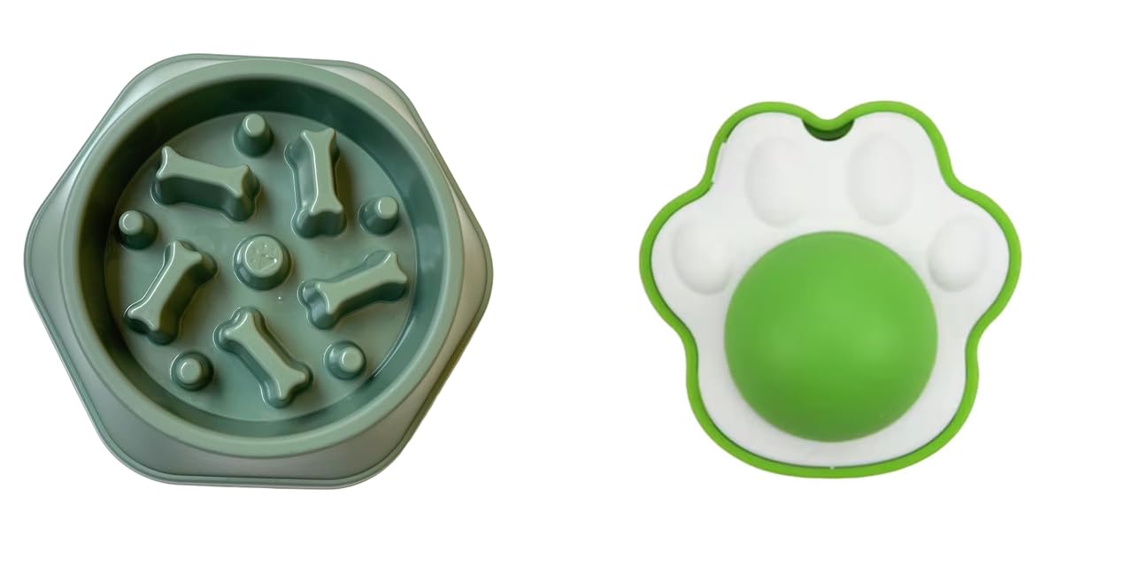 Urban Pet Gallery Pet Bowl, Feeding Bowl, Dog Bowl, Slow Eating Bowl For Dogs And Cats, Non Slip (Green) And Catnip Toy Rotatabl