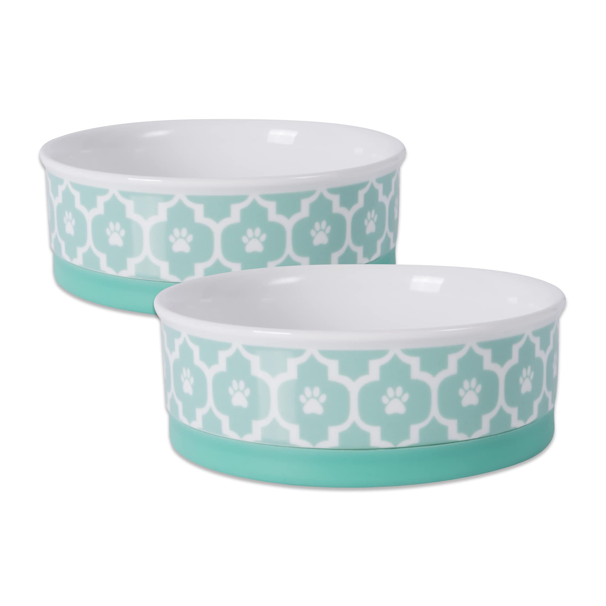 Bone Dry Lattice Collection Pet Bowl & Canister, Medium Set, 6x2, Aqua, 2 Count