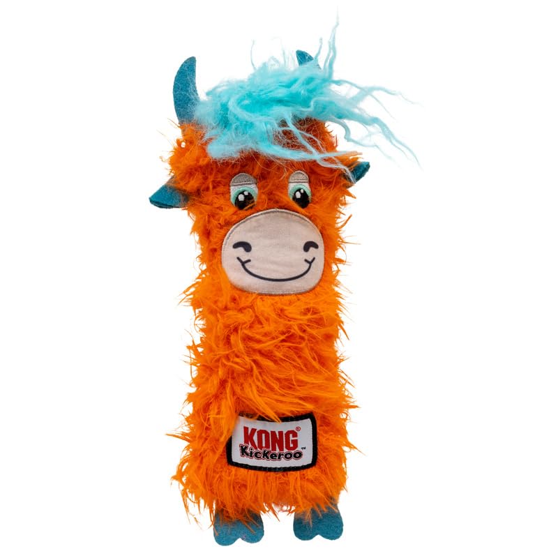 KONG Kickeroo Highland Cow Cat Toy - Plush Catnip Toy with Crinkle Sound & Fluffy Tail - Assorted Colors (1 Pack)