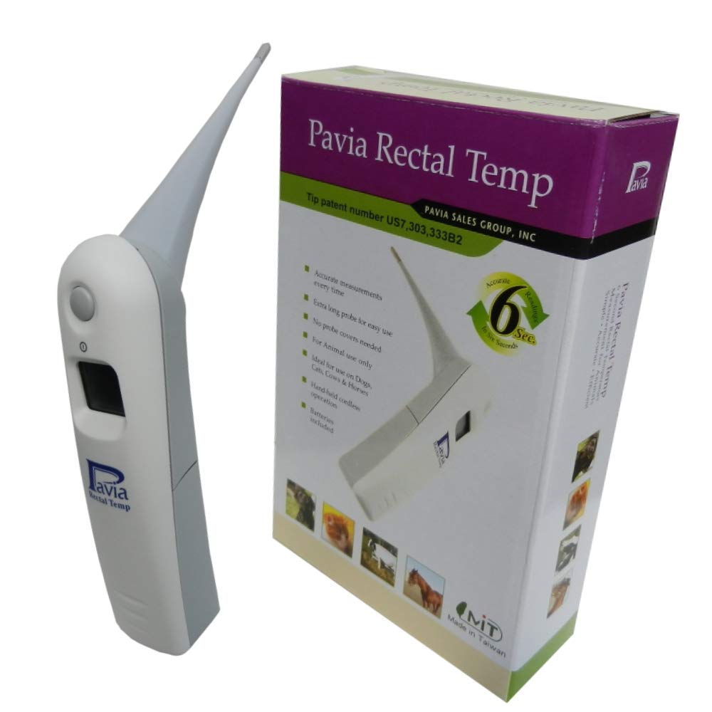 Pavia Rectal Temp Veterinary Thermometer for Dogs, Cats, Horses, Pets and Livestock. Accurate Temps in Only 6 Seconds. Beeps Whe
