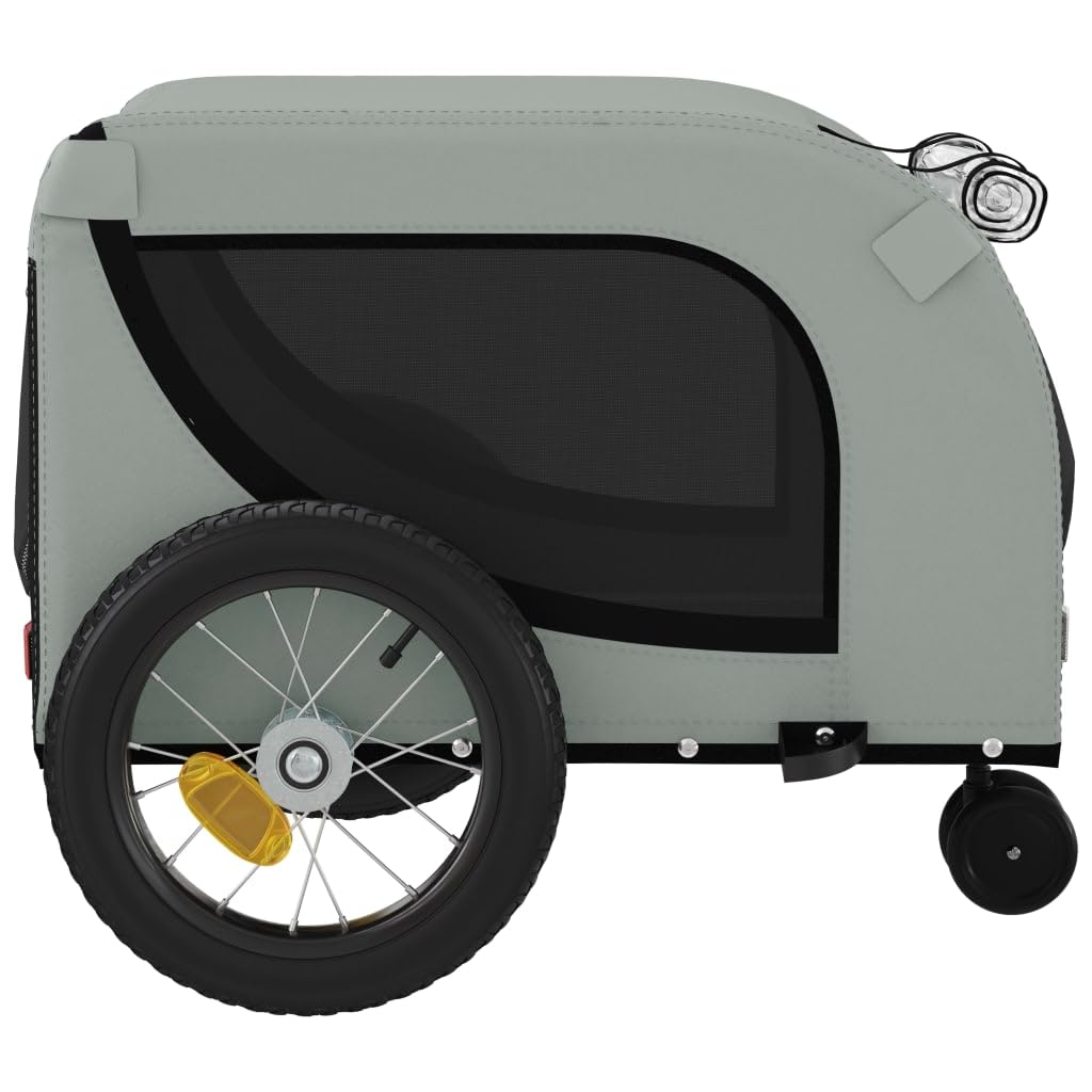 vidaXL Pet Bike Trailer Gray and Black - Sturdy Iron Frame - Oxford Fabric - Mesh Windows - Reflectors and Safety Flag - 48.8" x 20.9" x 20.9"