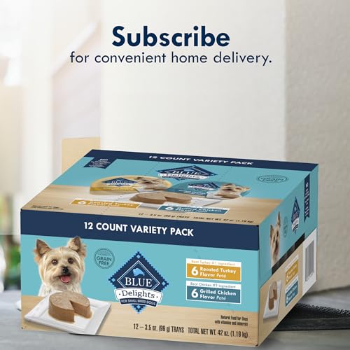 Blue Buffalo Delights Small Breed Natural Wet Dog Food Variety Pack, Roasted Turkey Pat   and Grilled Chicken Pat  , 3.5-oz Cups