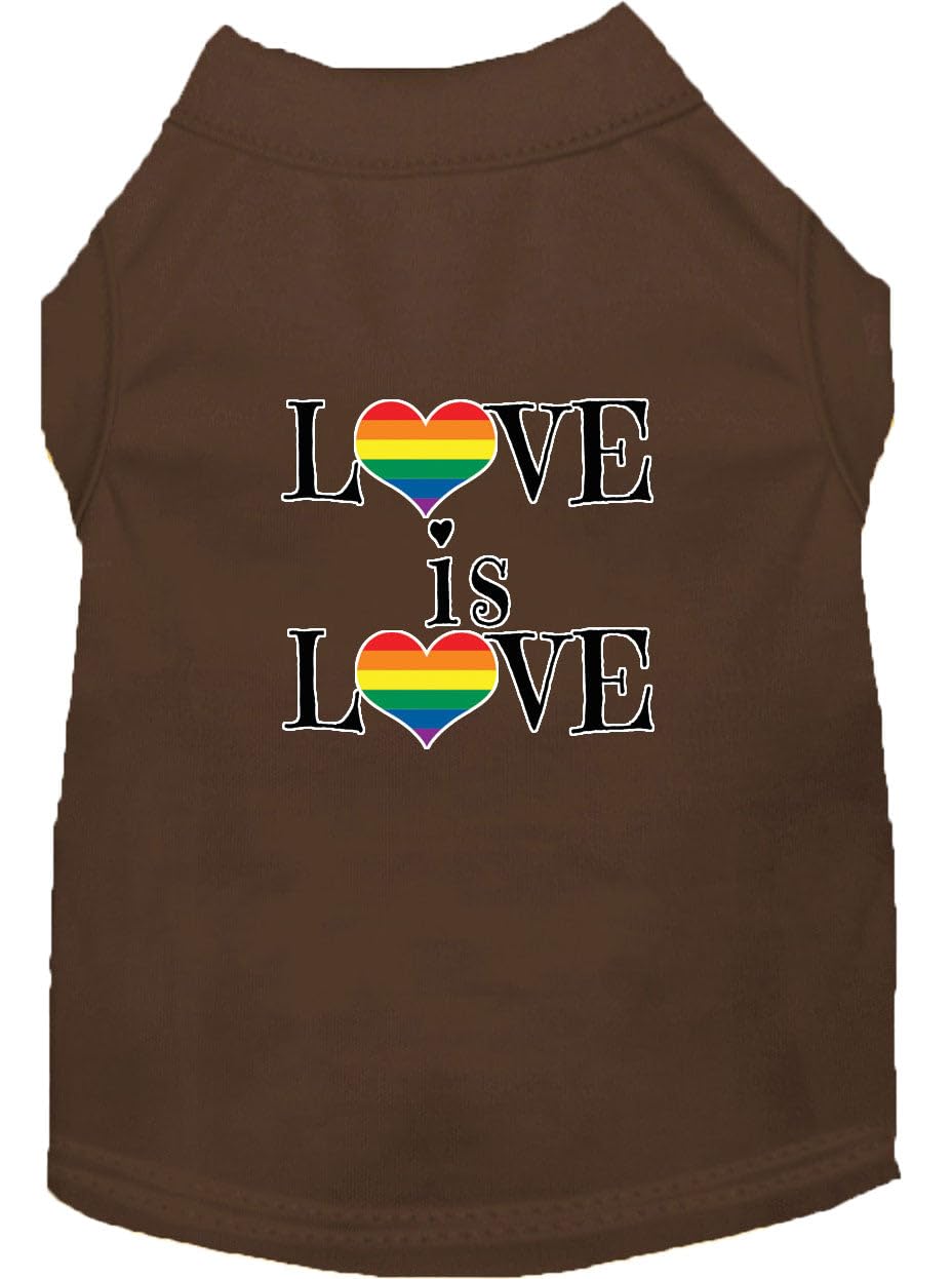 Pet Dog & Cat Shirt Screen Printed, "Love Is Love" Brown 2XL (20-25 lbs.)