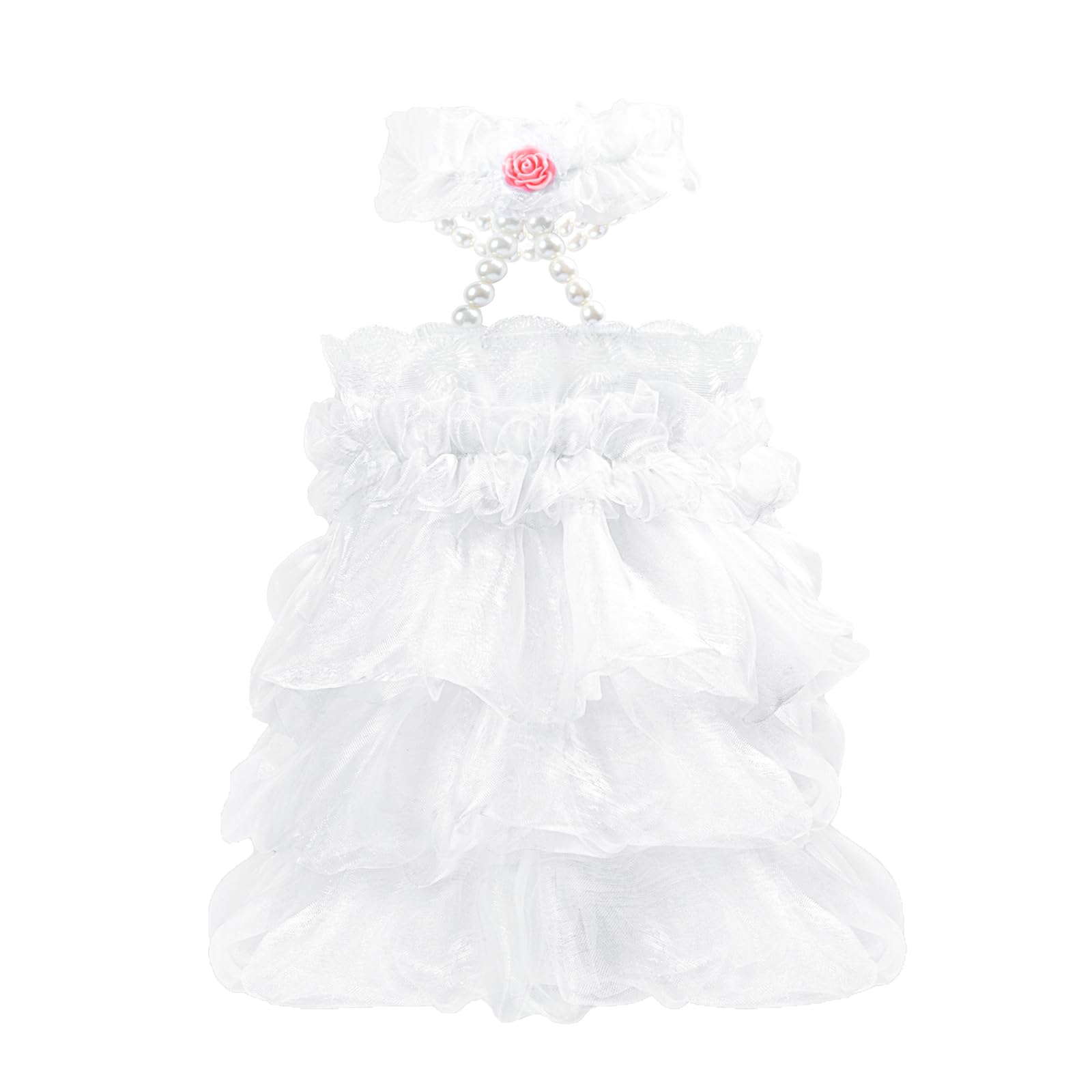 Shiaomin Dog Wedding Dress Bride Outfit With Pearl Necklace And Rose Pet Princess Dress Apparel For Puppy Dog Cat (X-Small)