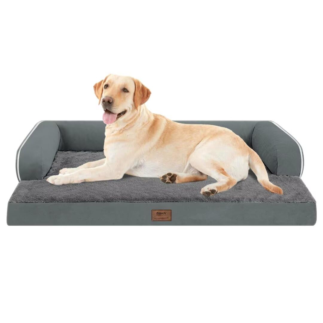 Large Dog Bed Orthopedic Washable - Memory Foam - Xxl Large Big Dogs - Beds Bolster Pet - Couch Sofa - Waterproof With Removable Cover - Dark Grey Dog Bed