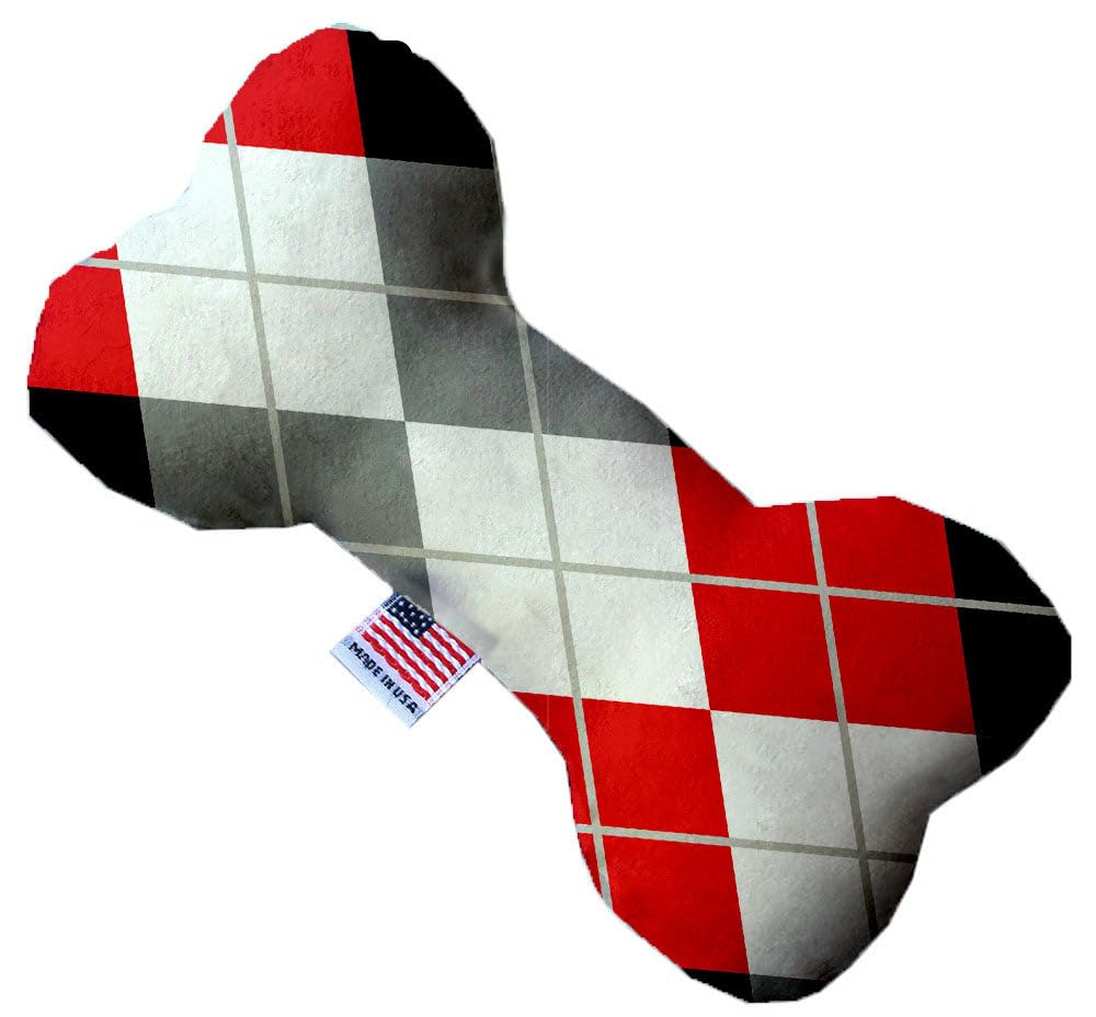 Pet and Dog Plush Heart or Bone Toy, "Christmas Patterns Group" (Available in different sizes, and 11 different pattern options!) Red & Grey Argyle 10" Plush Bone