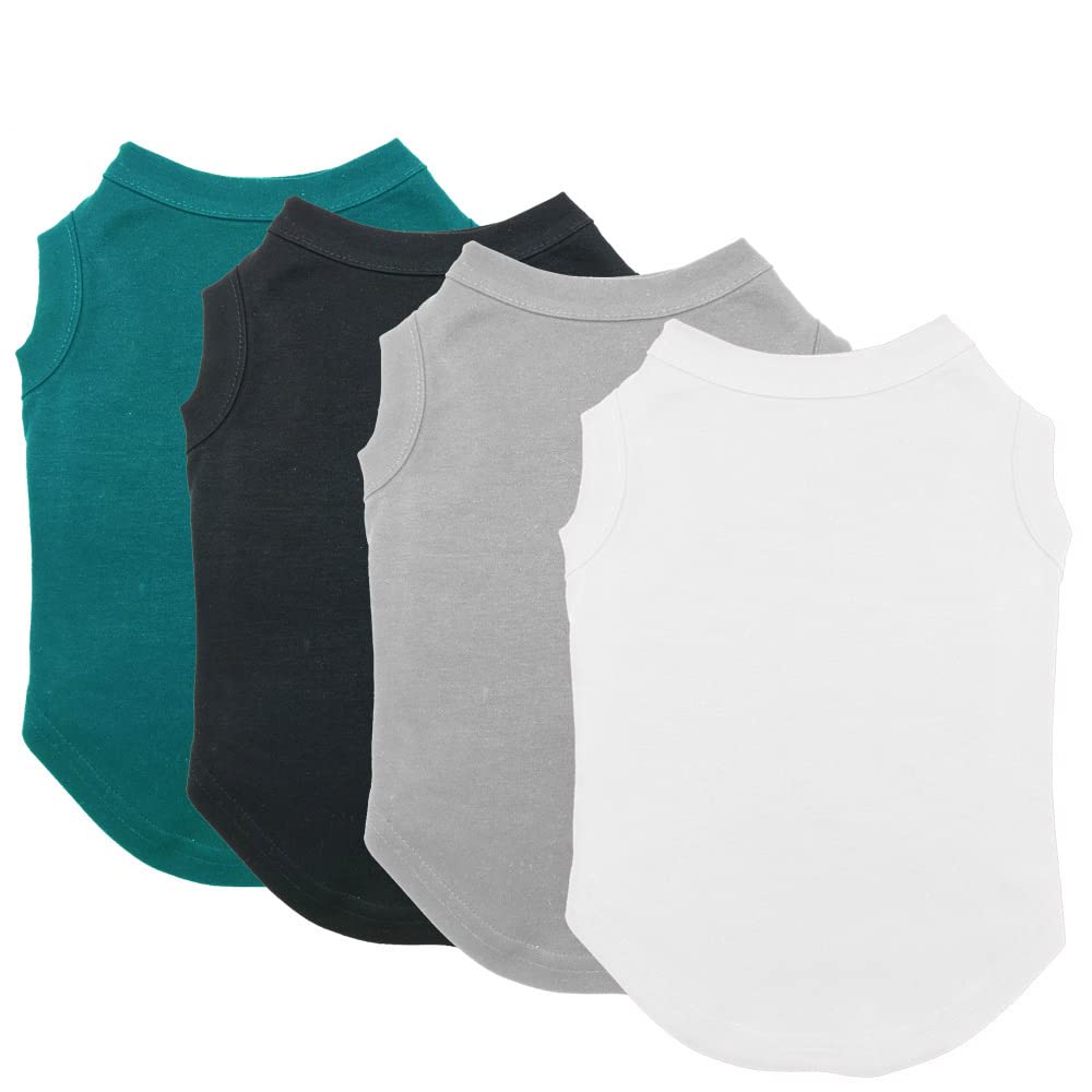 Chol&Vivi Plain Dog Shirt, 4Pcs Blank Cotton Shirts Fit For Extra Small To Extra Large Size Dogs, Sleeveless Apparel Soft And Li