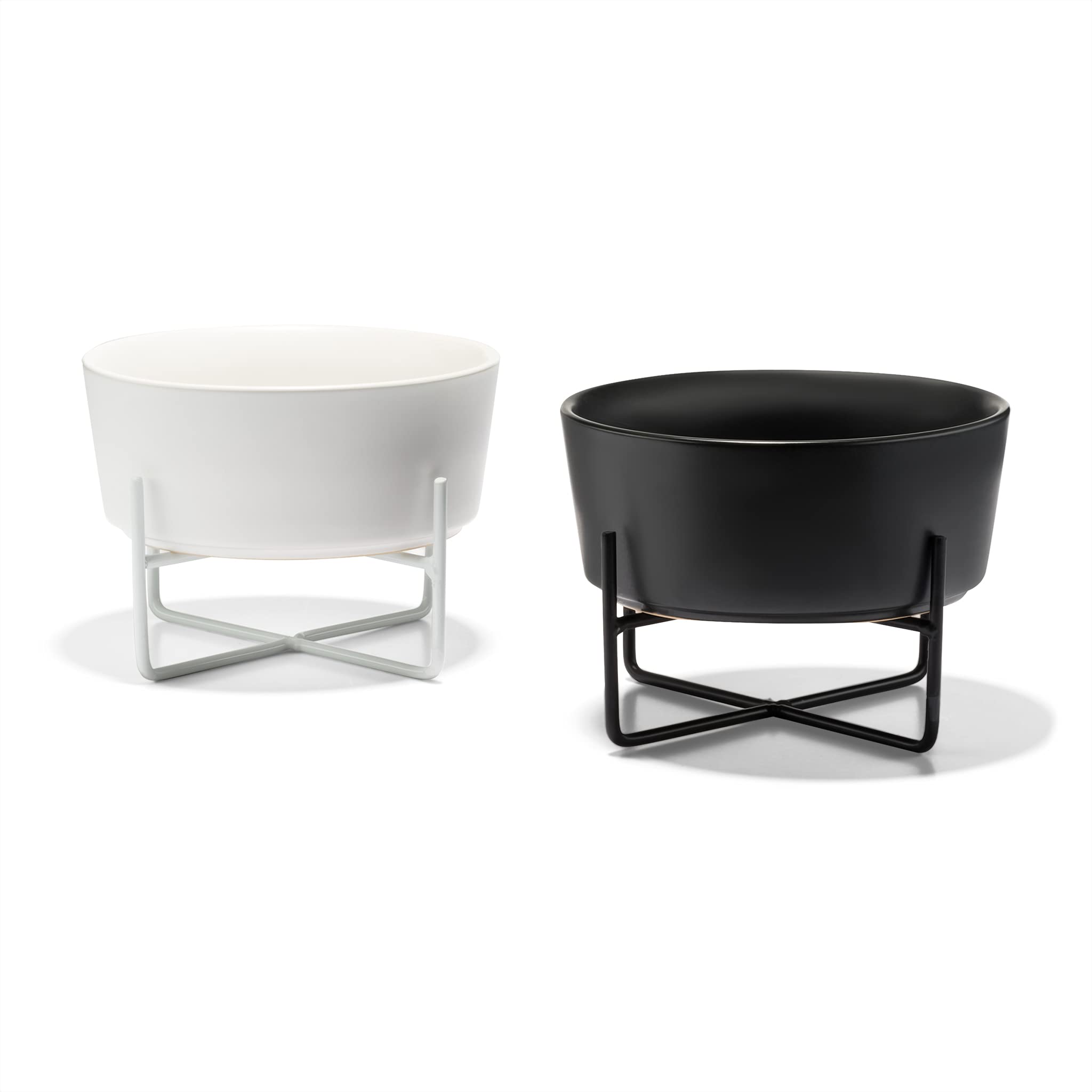 Waggo Simple Solid Dog Bowl And Dog Bowl Stand - Single Iron Stand With Single Ceramic Feeder Or Water Bowl (Medium, Matte White)
