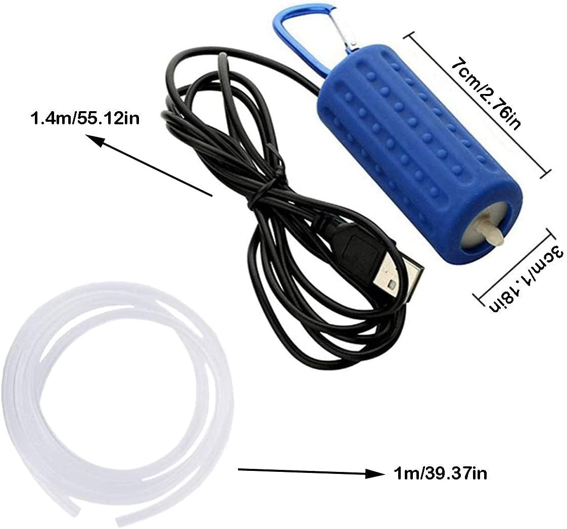Aquarium Usb Air Pump Ultra Quiet Nano Air Pump For Fish Tank With Hanging Buckle And Check Valve (Blue)