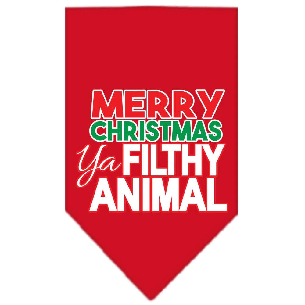 Christmas Pet and Dog Bandana Screen Printed, "Merry Christmas, Ya Filthy Animal" Bright Pink Large